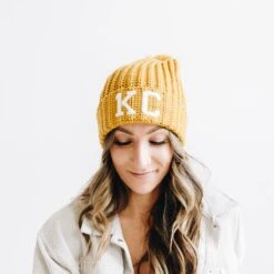 1KC Chunky Pom Beanie - Gold -Kansas City Store 1KC Chunky Pom Beanie Gold 2