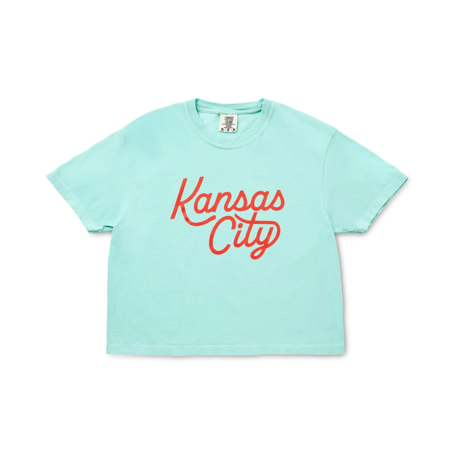 Kansas City Script Soccer Cropped Tee, Teal, Carly Rae 1 Kansas City Script Soccer Cropped Tee, Teal, Carly Rae