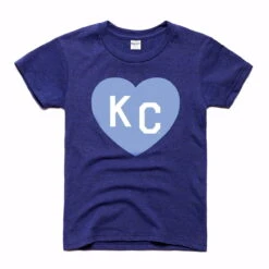 Charlie Hustle KC Heart Kids Tee - Navy & Light Blue