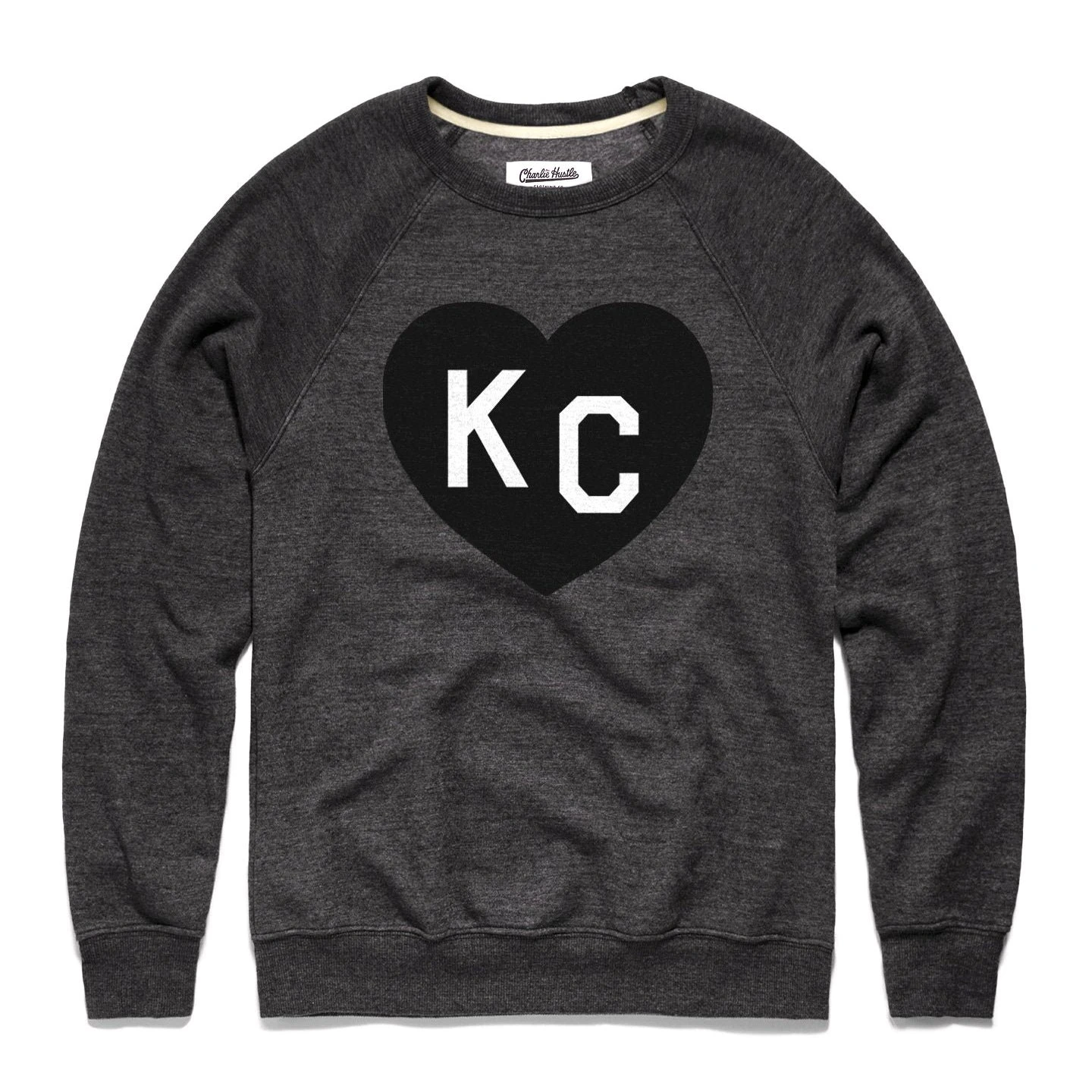 Charlie Hustle KC Heart Sweatshirt: Charcoal And Black 1 Charlie Hustle KC Heart Sweatshirt: Charcoal And Black