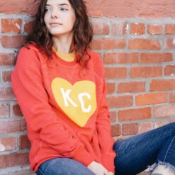 Charlie Hustle KC Heart Sweatshirt: Red -Kansas City Store Charlie Hustle KC Heart Sweatshirt Red