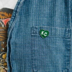 Charlie Hustle KC Heart Enamel Pin: Green -Kansas City Store CharlieHustle KCHeart Pin Green 2