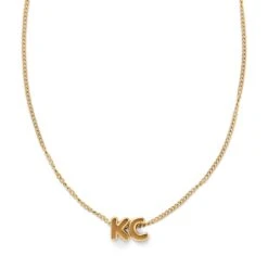 Gold KC Bubble Letter Necklace, Eb & Co