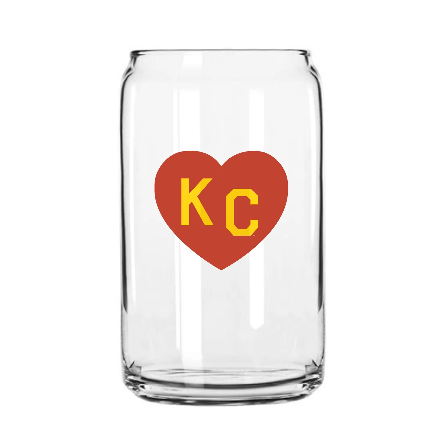 Made In KC X Charlie Hustle KC Heart Beer Can Glass: Red/Yellow 1 Made In KC X Charlie Hustle KC Heart Beer Can Glass: Red/Yellow