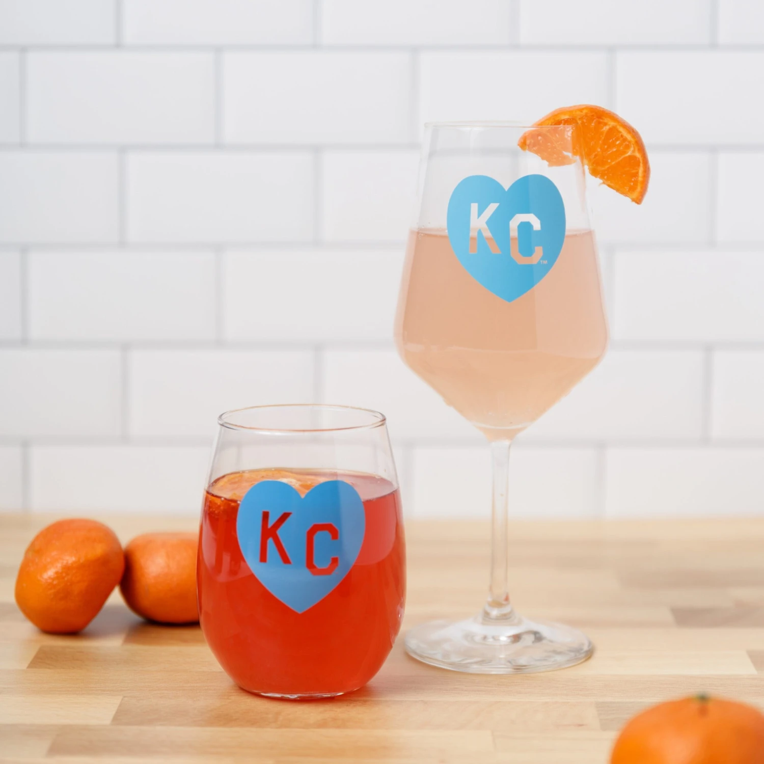Made In KC X Charlie Hustle KC Heart Wine Glass: Light Blue 3 Made In KC X Charlie Hustle KC Heart Wine Glass: Light Blue - Image 3