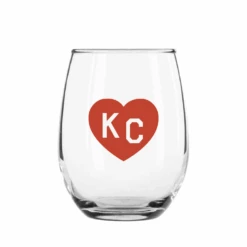 Made In KC X Charlie Hustle KC Heart Stemless Wine Glass: Red