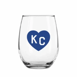 Made In KC X Charlie Hustle KC Heart Stemless Wine Glass: Royal Blue