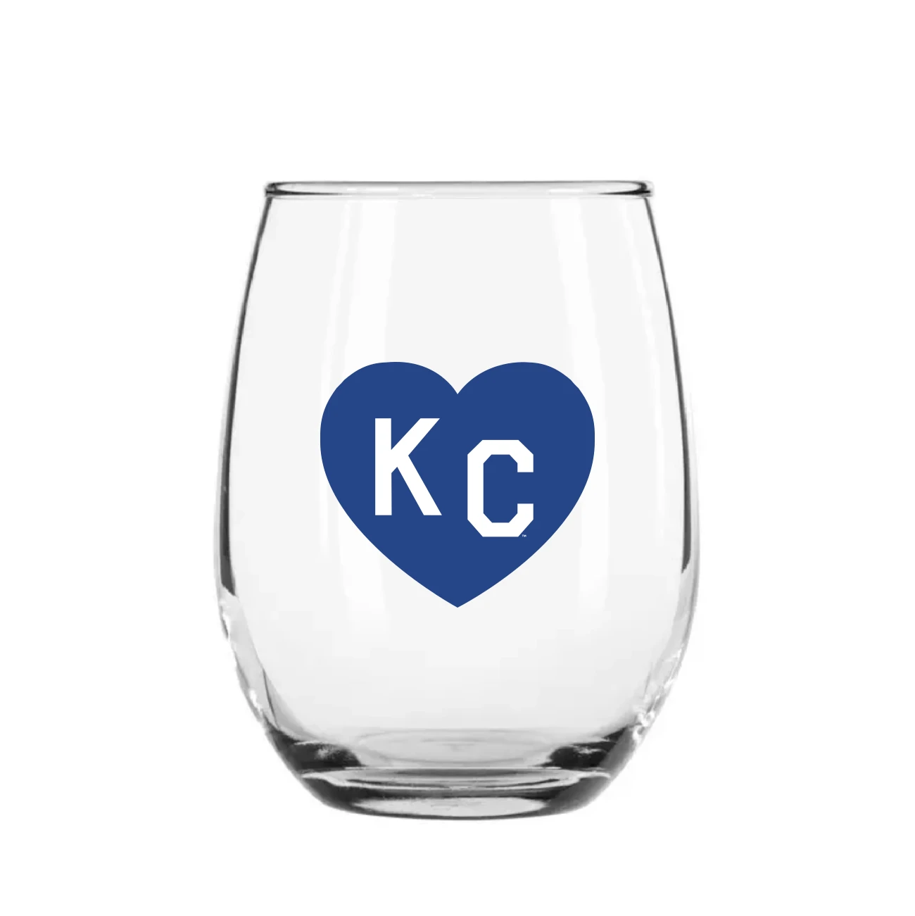Made In KC X Charlie Hustle KC Heart Stemless Wine Glass: Royal Blue 1 Made In KC X Charlie Hustle KC Heart Stemless Wine Glass: Royal Blue