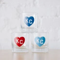Made In KC X Charlie Hustle KC Heart Rocks Glass: Light Blue -Kansas City Store MIKC Charlie Hustle Rocks Glasses