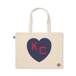 Sandlot Goods KC Monarchs Heart Natural Tote: Navy & Red