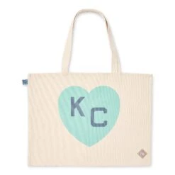KC Heart Natural Tote Teal/Navy, Sandlot Goods